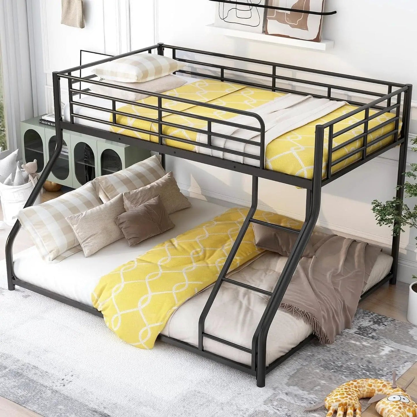 Heavy Duty Twin Over Queen Metal Bunk Bed In Black from PriceLows™