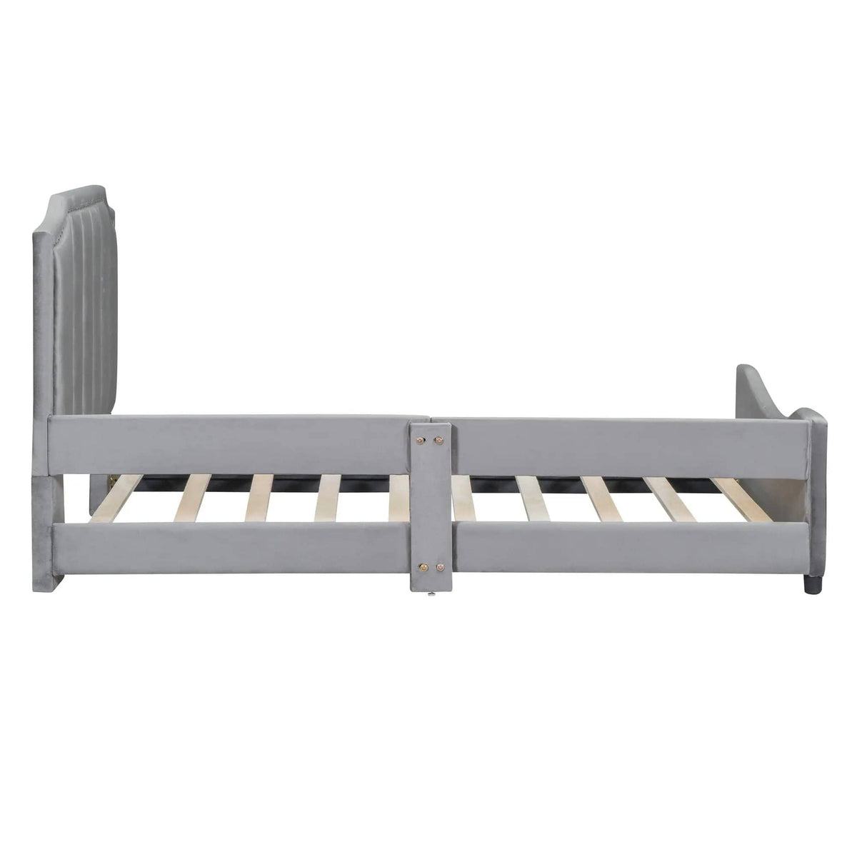 Upholstered Daybed With Classic Stripe Shaped Headboard | 2 Pieces | Pine Wood | Bedroom