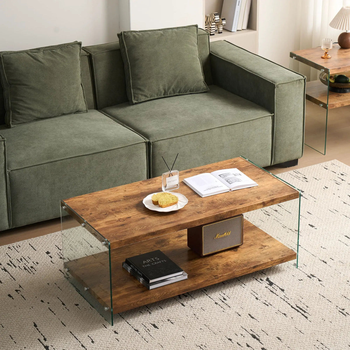Glass Top Side Table | Tempered Glass | Waterproof Stain-Resistant | Rounded Edges