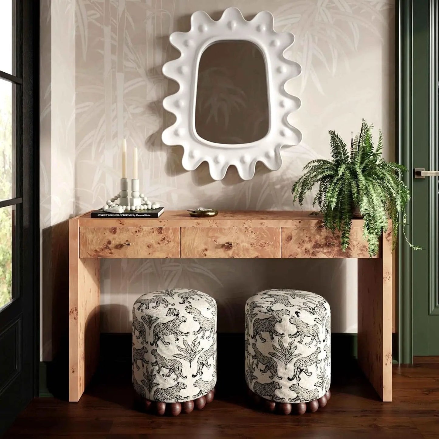Dex Taupe Leopard Jacquard Ottoman Fully Assembled from PriceLows™
