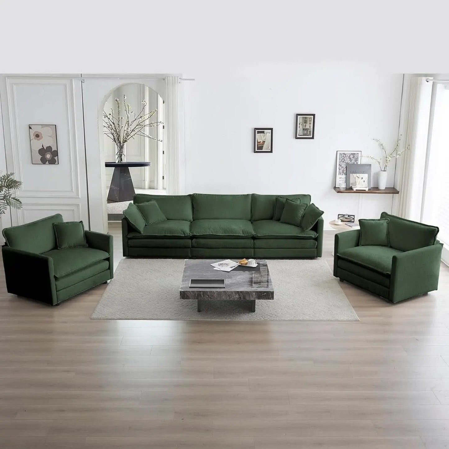 3 Piece Evergreen Sofa Set Chenille Modular For Living Room from PriceLows™