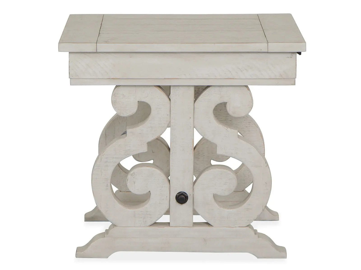 Bronwyn Rectangular End Table | Alabaster Finish | Pine Solids And Metal | 50 Lb Top Capacity