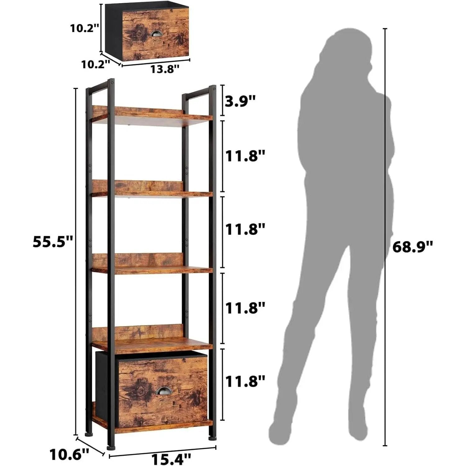 5 Tier Bookshelf With Drawer Tall Narrow Wood Bookcase from PriceLows™