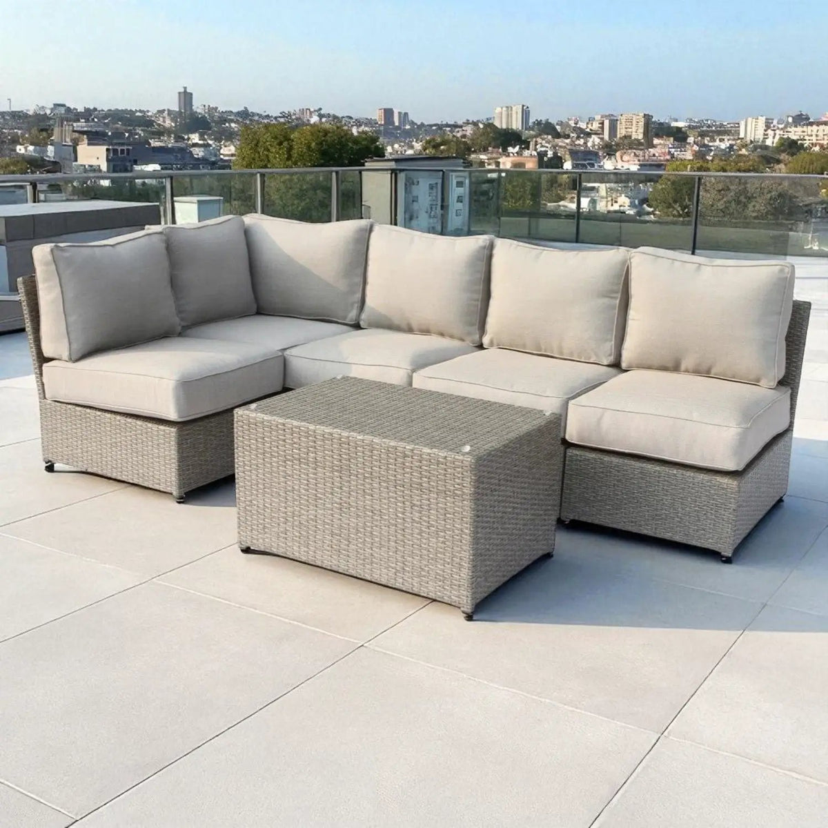 Outdoor Rattan Sectional Set | Half-Round HDPE Wicker | Rustproof Aluminum Frame | Fully Assembled