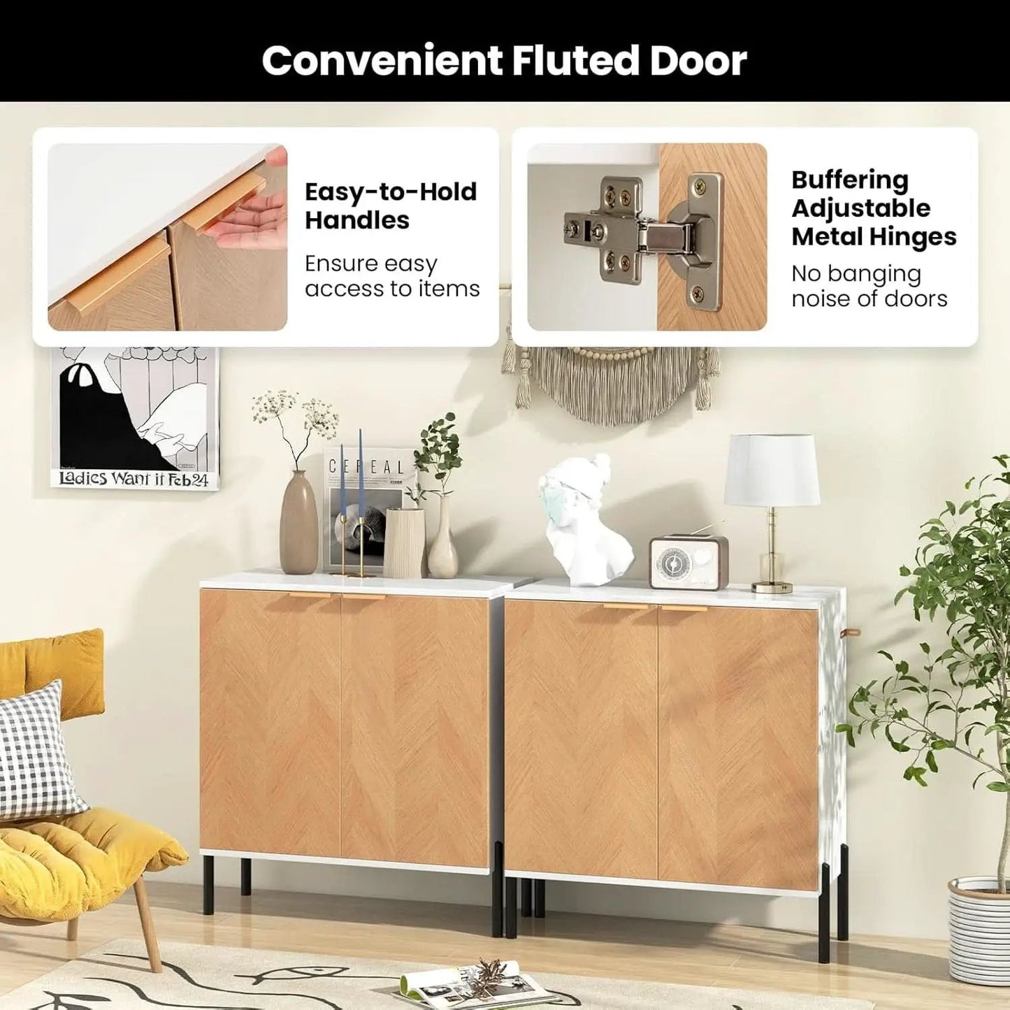Buffet Cabinet With Storage White Natural 2 Door Modern from PriceLows™