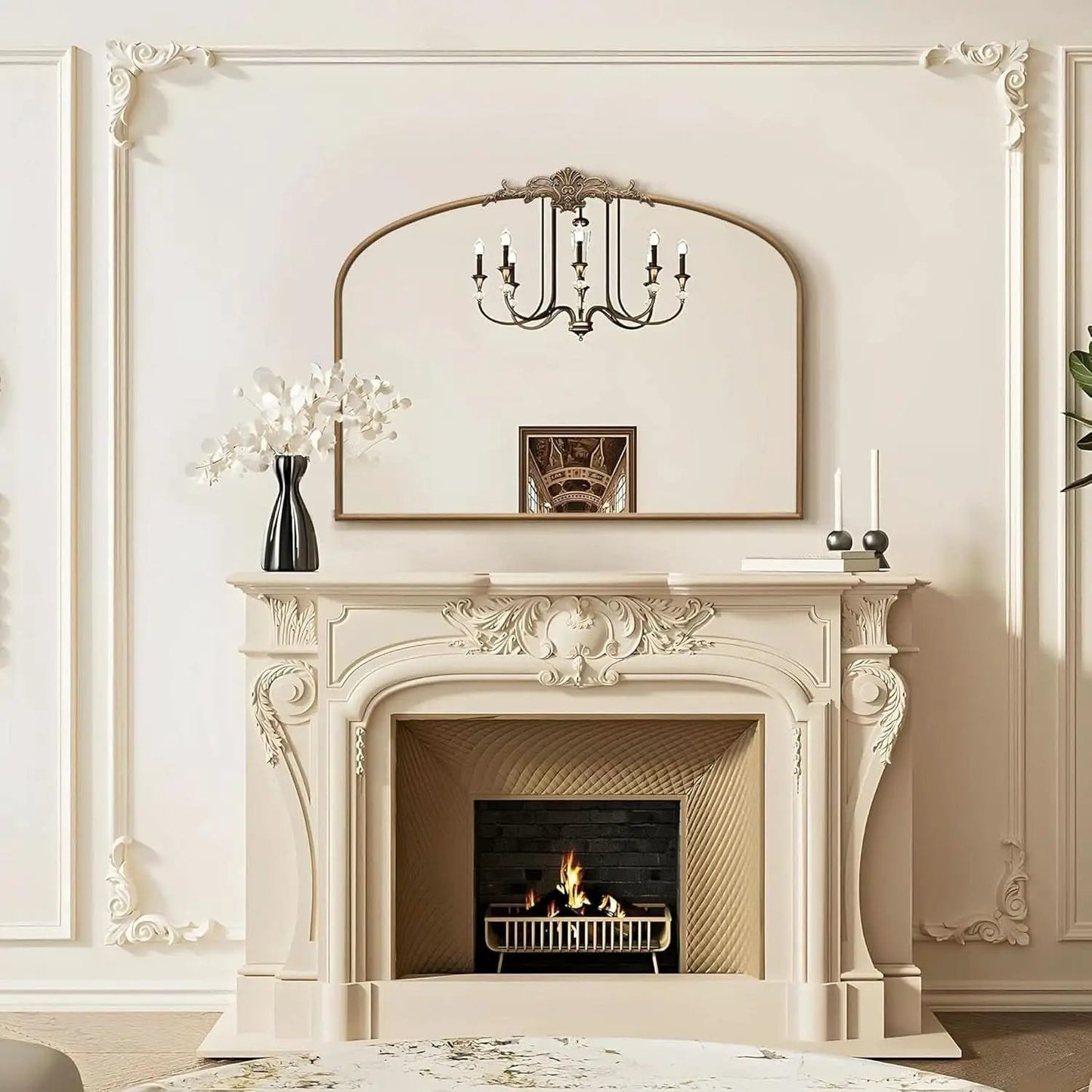 Arched Gold Wall Mirror 40x30 Inches Vintage Ornate from PriceLows™