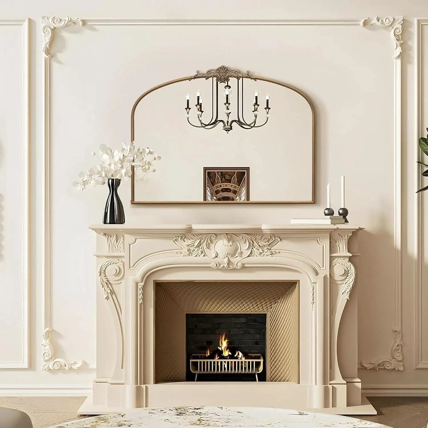 Arched Gold Wall Mirror 40x30 Inches Vintage Ornate from PriceLows™