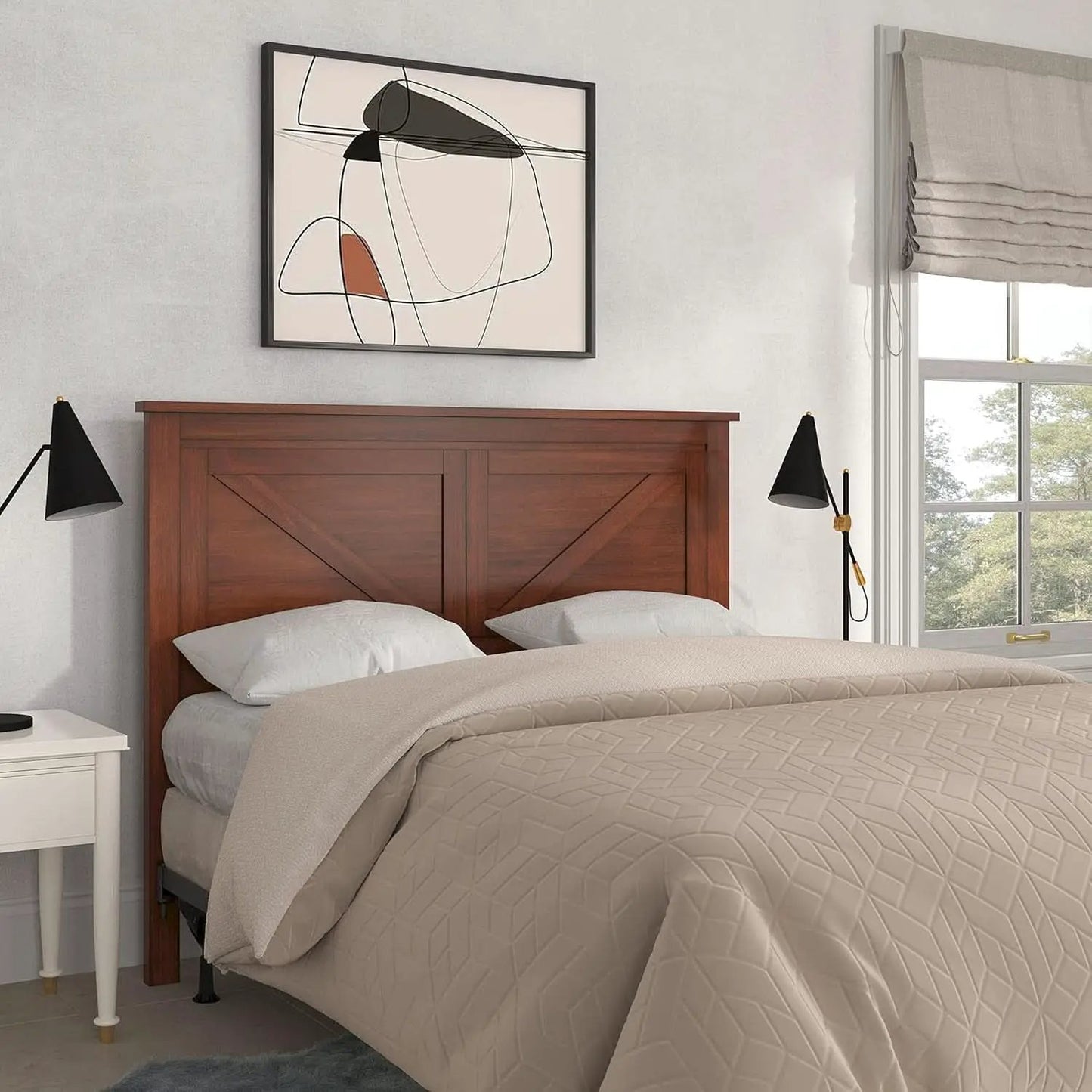 Farmhouse Style Cherry Wood Panel Headboard for Bedrooms from PriceLows™