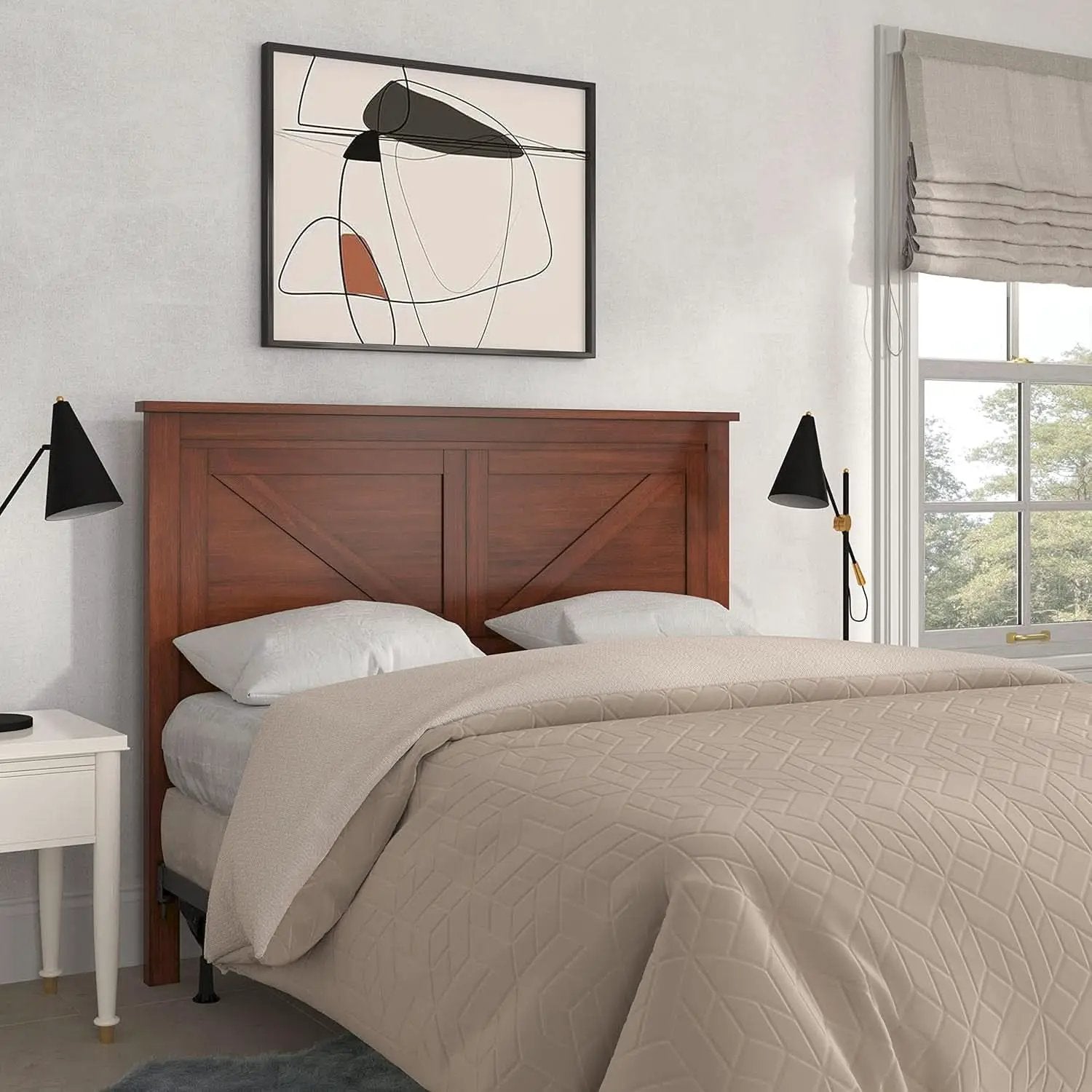 Farmhouse Style Cherry Wood Panel Headboard for Bedrooms from PriceLows™