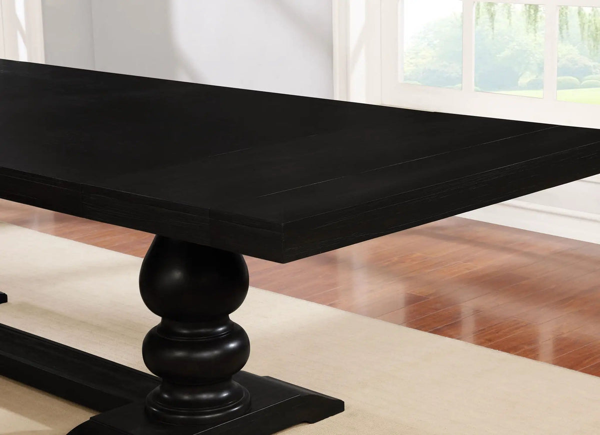 Phelps 123-inch Extension Leaf Dining Table Distressed Noir | 94.75 x 42 x 30 in | Rubberwood & Engineered Wood | Dining Room