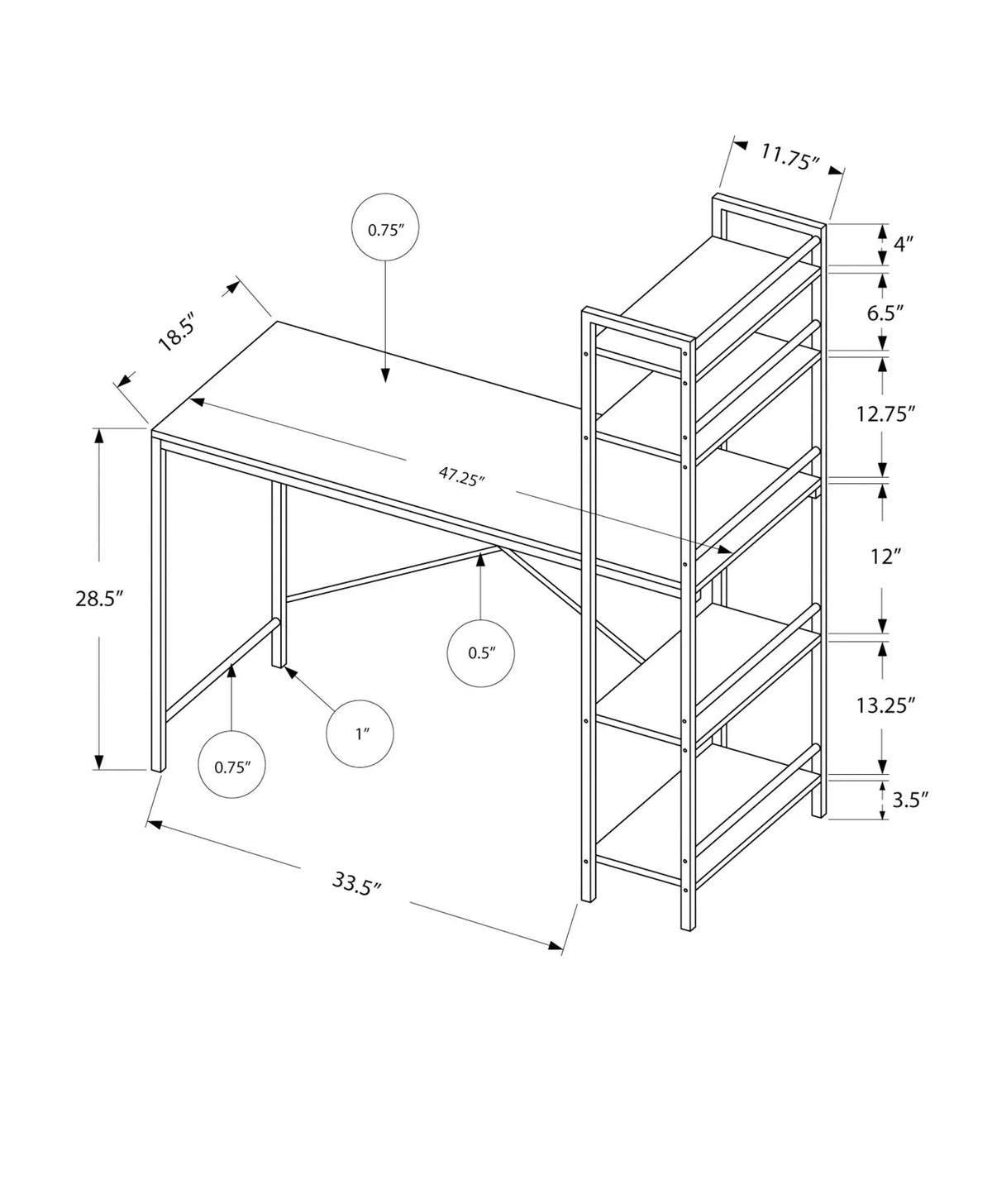 Computer Desk With Shelves | 48 Inch Width | Four Fixed Storage Shelves | 55 Inch Height