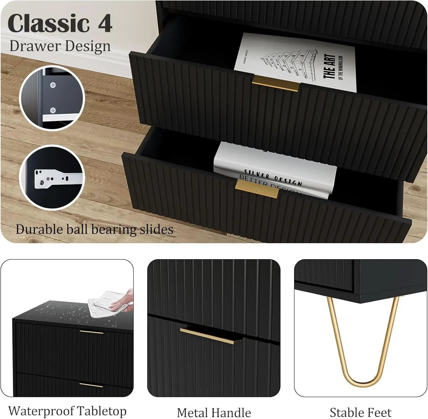 Four Drawer Dresser With Industrial Metal Legs Black from PriceLows™