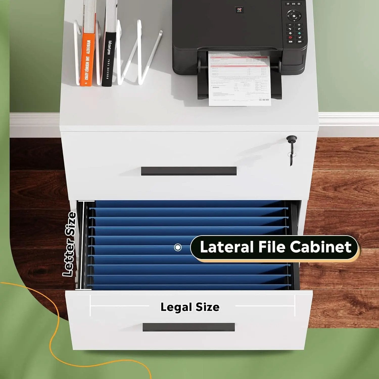 2 Drawer White Wood Lateral File Cabinet With Lock For Office Or Home Use Fits Any Desk from PriceLows™