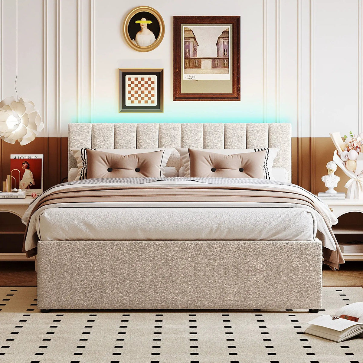 Upholstered Platform Bed | Trundle Included | Comfortable Design | 76 Inch Length