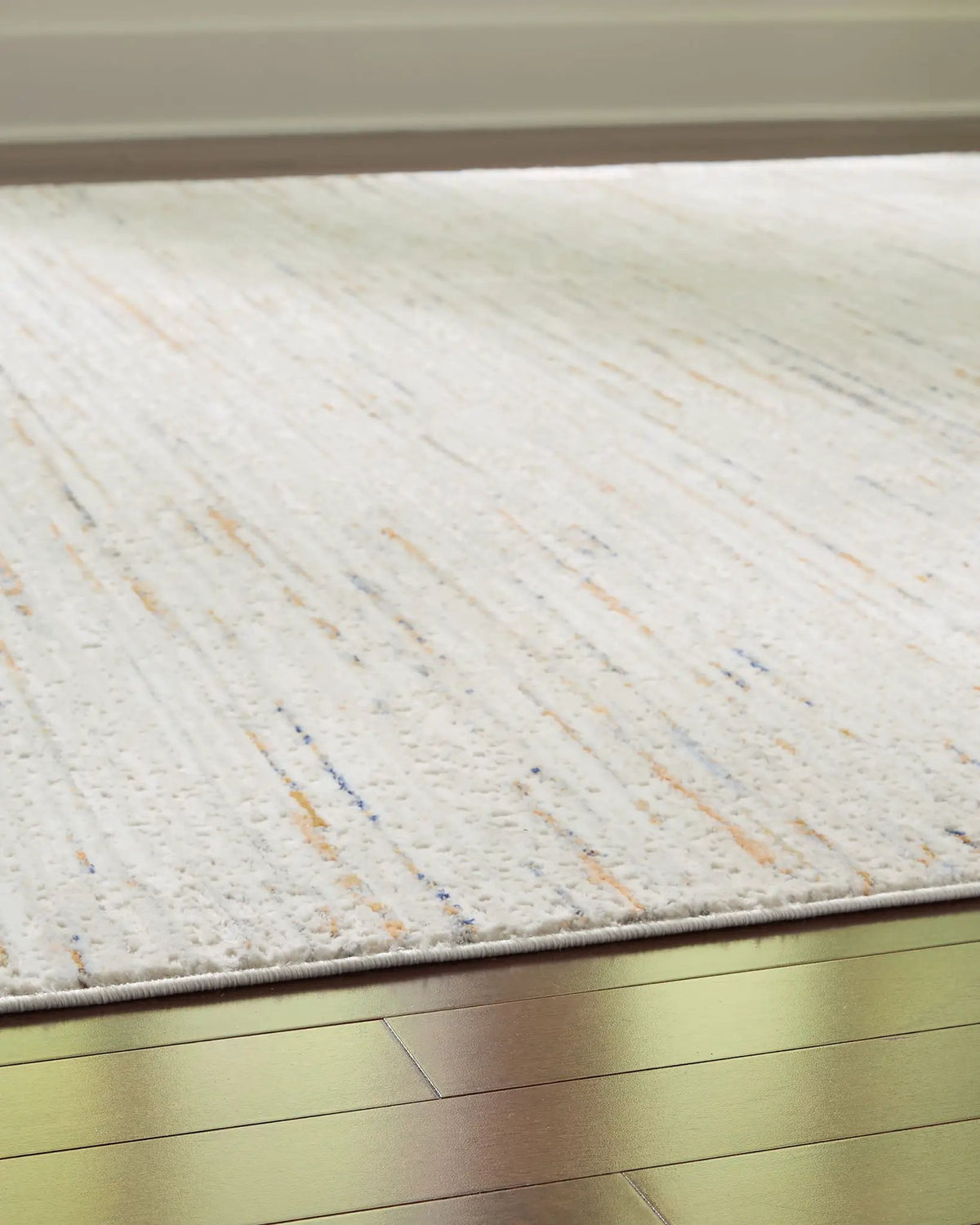 Harjot Area Rug | 94 x 120 Inch | Stripe Design | Cream Tan Gray Blue And Sienna