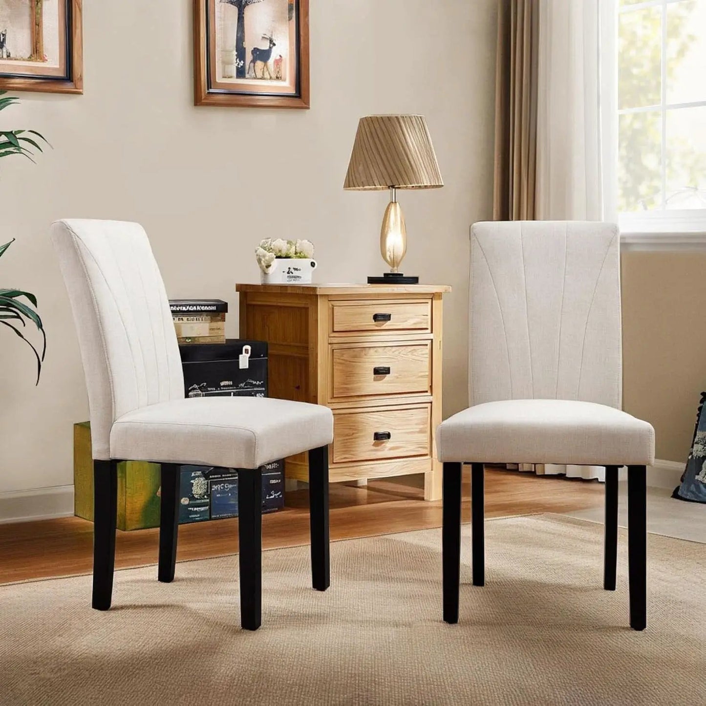 Beige Luxuriously Upholstered Dining Chairs Set Six from PriceLows™