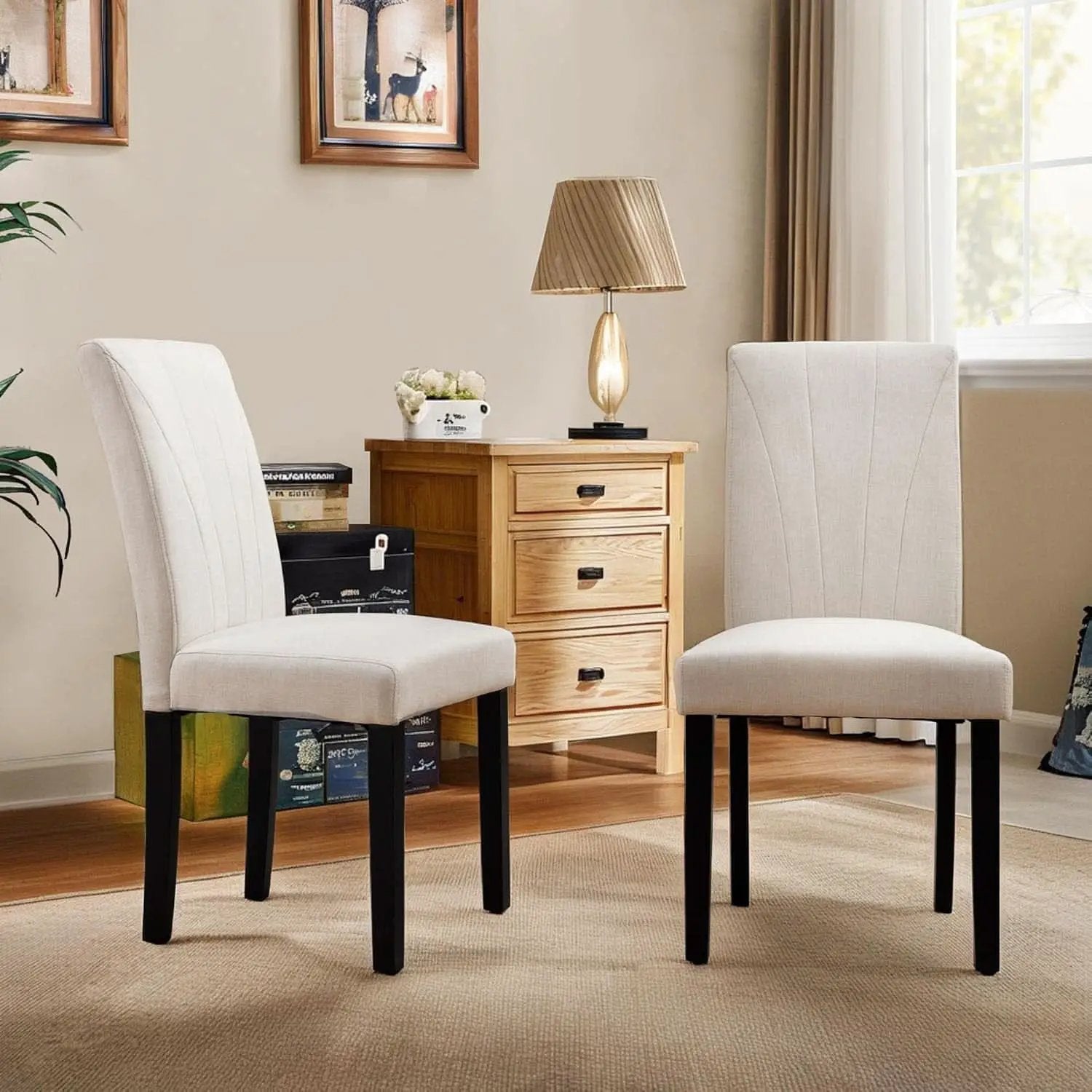 Beige Luxuriously Upholstered Dining Chairs Set Six from PriceLows™