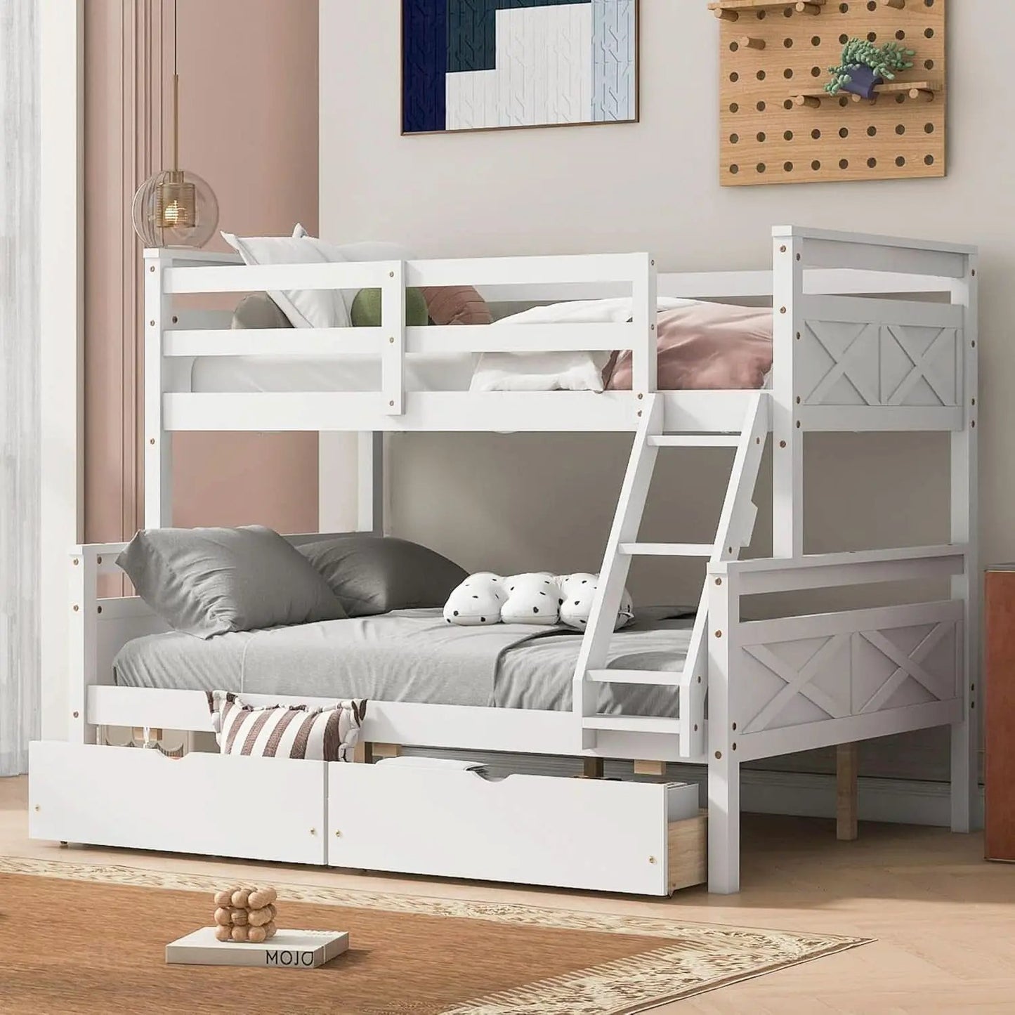 White Twin Over Full Bunk Bed With Storage Drawers from PriceLows™