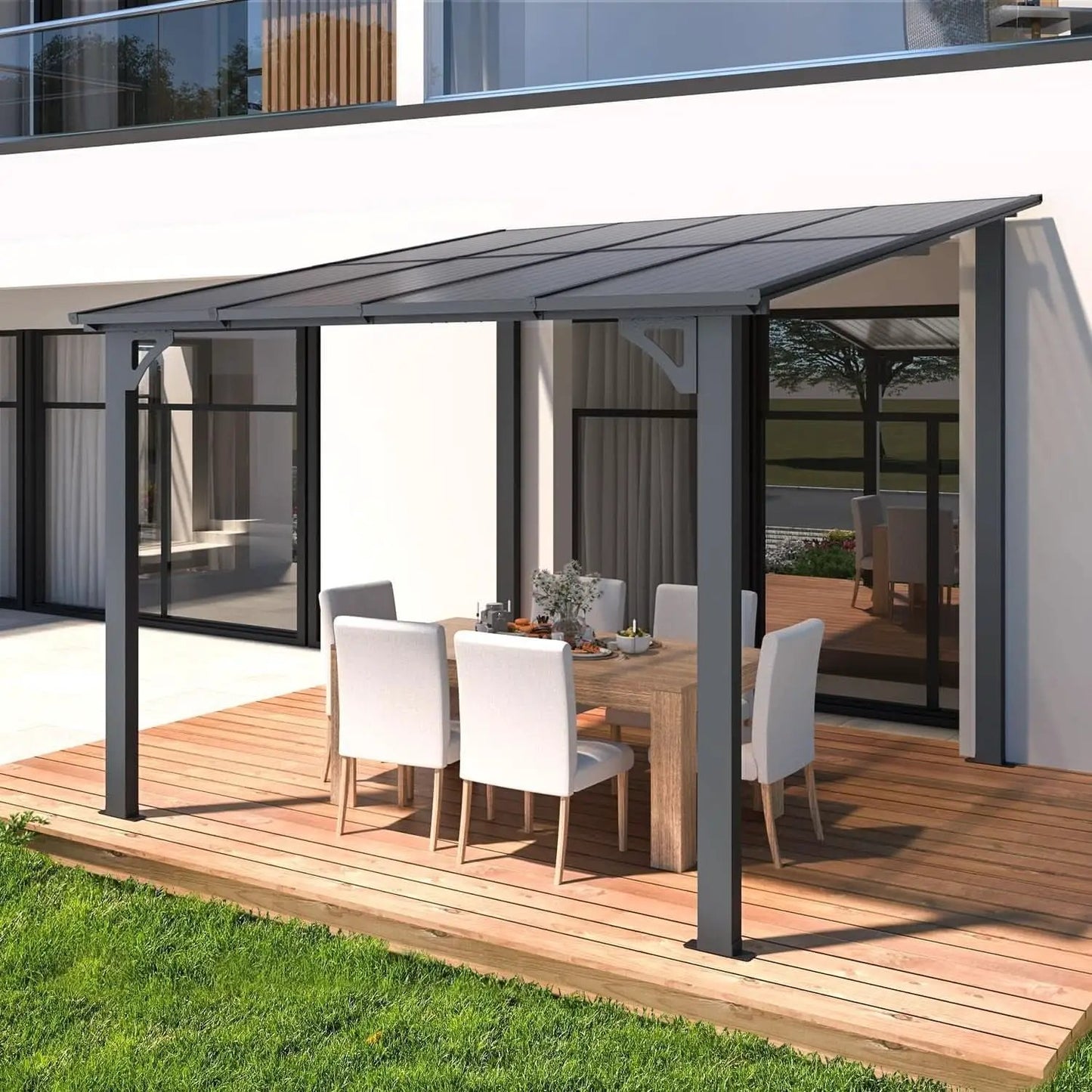 8x8 Waterproof Wall Mounted Lean To Gazebo for Patio from PriceLows™