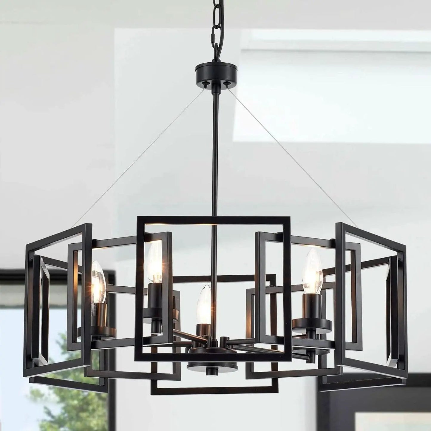 Industrial Style Five Light Matte Black Pendant Chandelier from PriceLows™