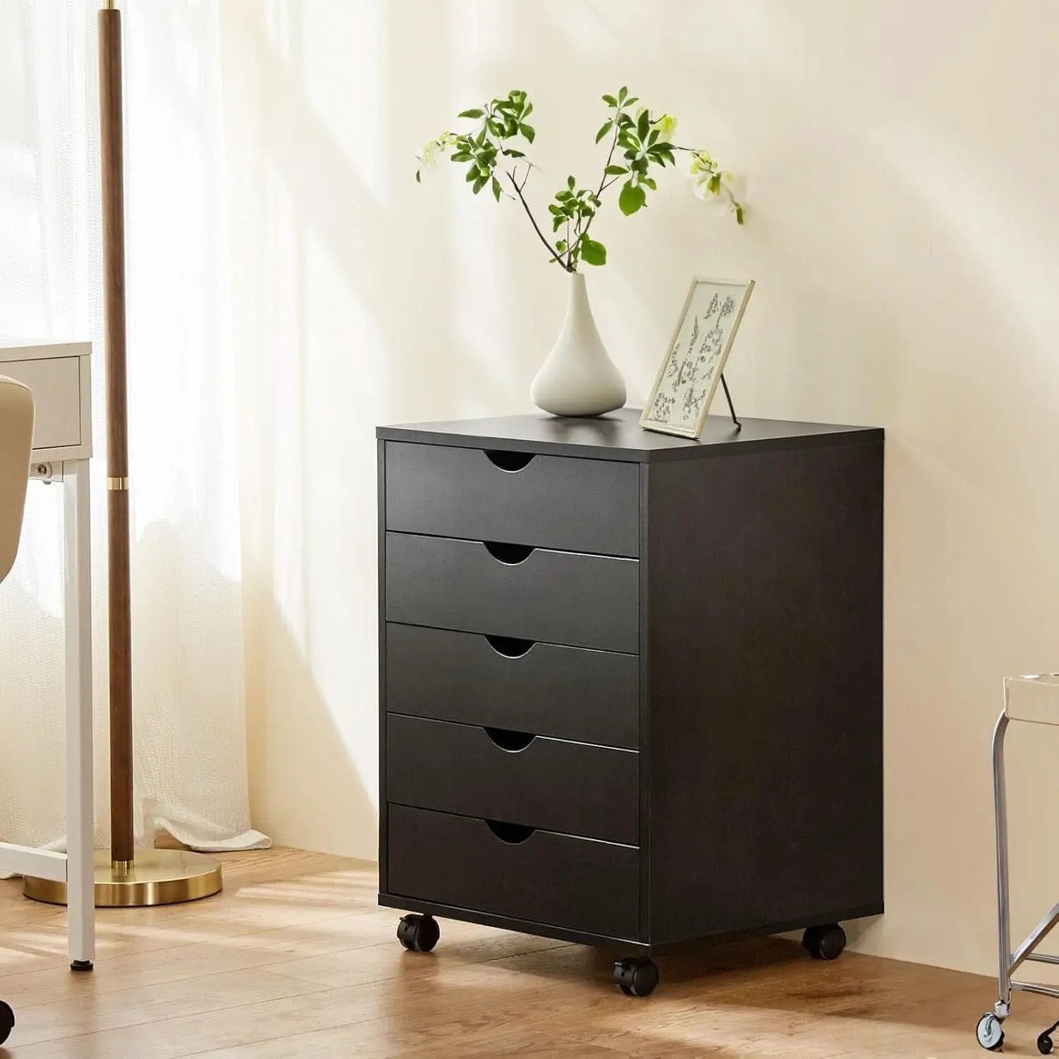 Five Drawer Multifunctional File Cabinet Black Industrial from PriceLows™