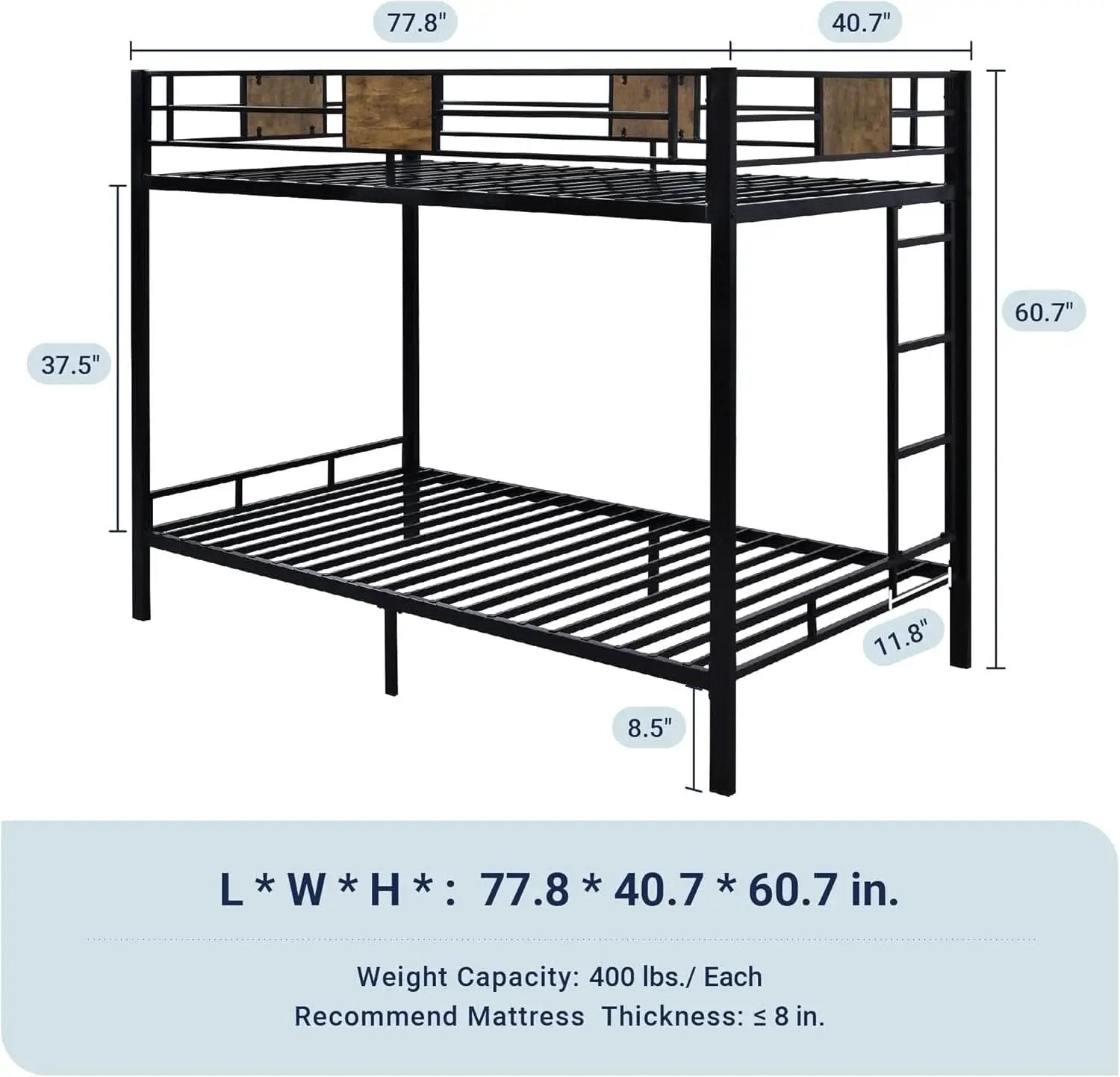 Twin Over Twin Bunk Bed Black Space Saving Metal Frame from PriceLows™