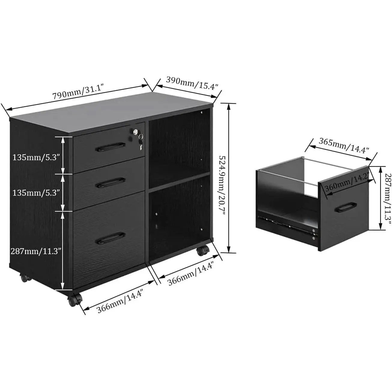Mobile File Cabinet With Open Storage And File Drawers from PriceLows™