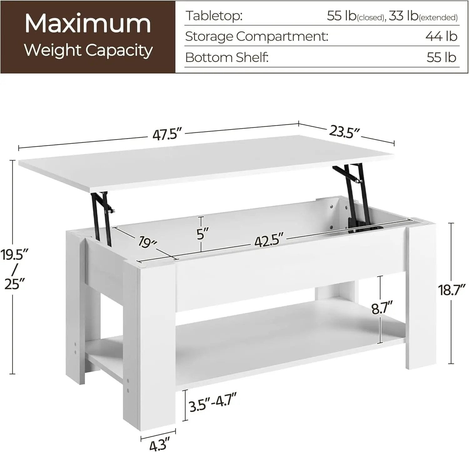 Lift Top Coffee Table With Hidden Compartment And White Finish from PriceLows™