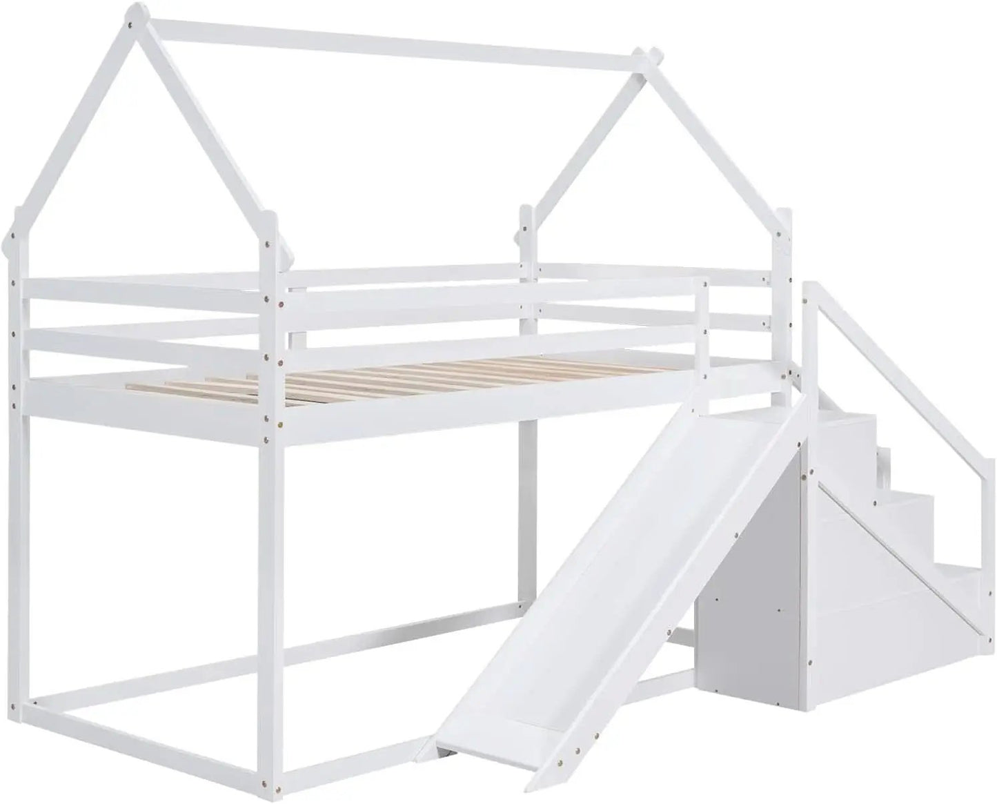 White House Twin Over Twin Bunk Bed With Slide And Stairs from PriceLows™