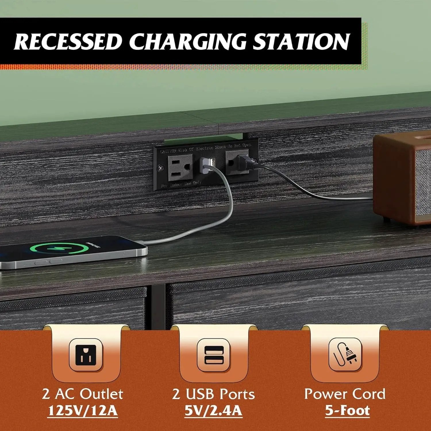 Dresser TV Stand 55 Inch With LED Lighting And Charging from PriceLows™