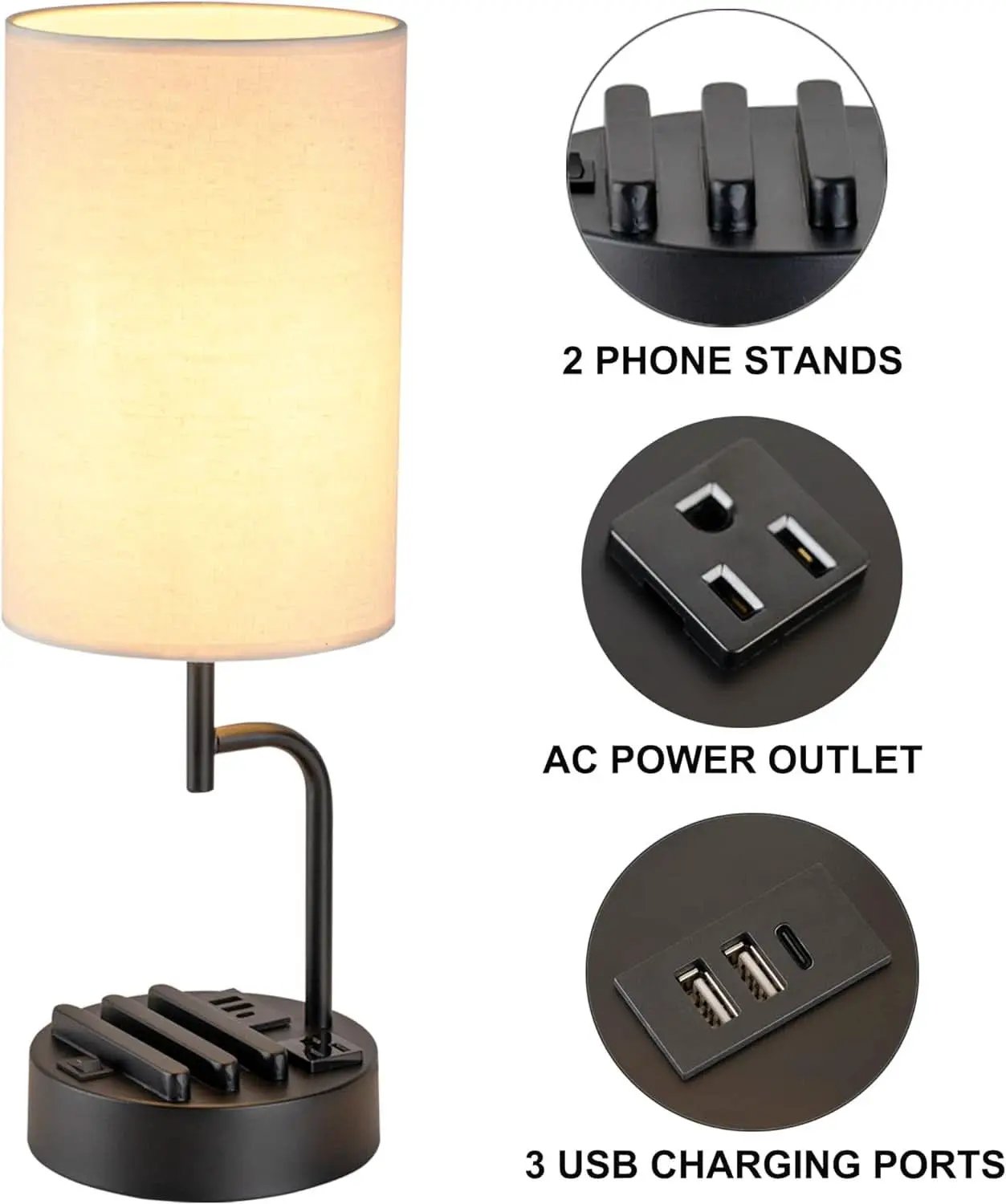 Table Lamp With 3 USB Ports And AC Outlet For Bedroom from PriceLows™