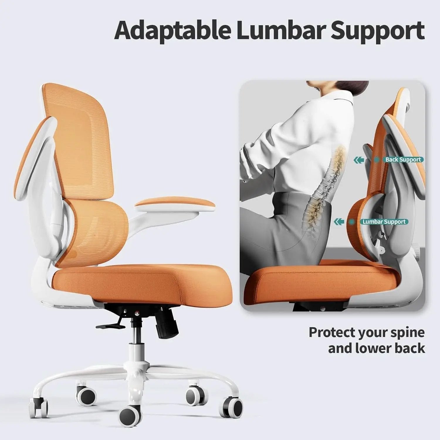 Ergonomic Office Chair With Adjustable Lumbar Support Orange Mesh Desk Chair from PriceLows™