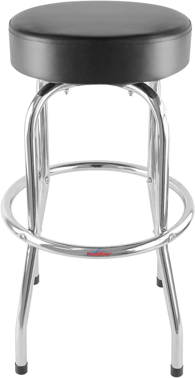 29 Inch Iron Backless Swivel Bar Stool With Padded Black Leatherette Seat And Chrome Frame from PriceLows™
