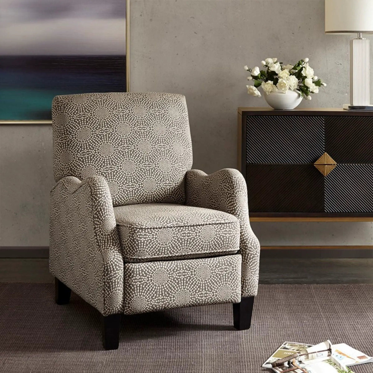 Hoffman Push Back Recliner | Beige Multi | High-Density Foam | Easy Assembly