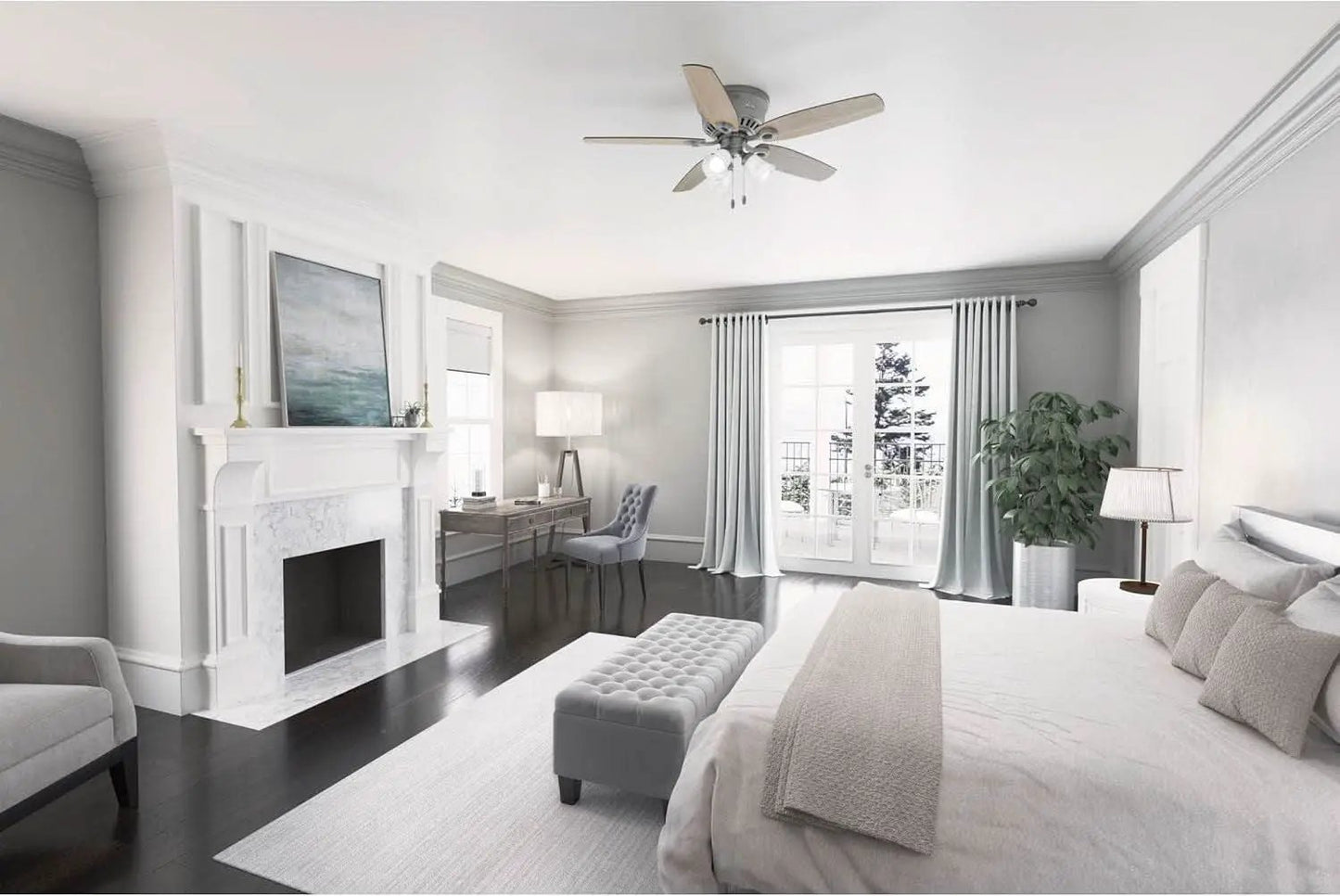 52 Inch Matte Silver LED Ceiling Fan With Integrated Light from PriceLows™