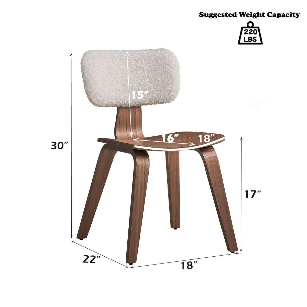 Casson Boucle 7 Walnut Side Chair (Set of 2) | 22 x 18 x 30 in | Walnut & Boucle | White / Walnut
