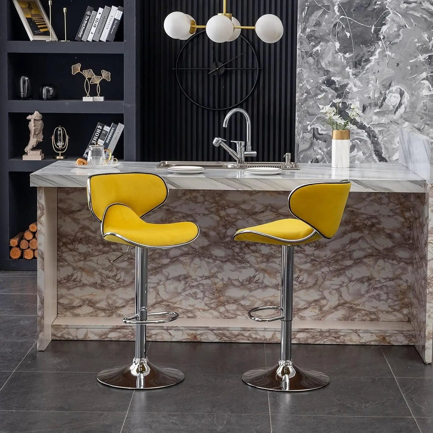 Masaccio Velvet Adjustable Swivel Bar Stool Set Of 2 Yellow from PriceLows™