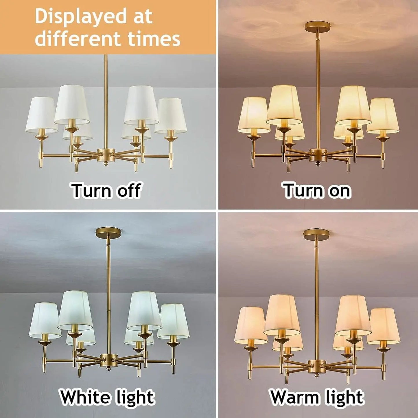 Gold Farmhouse Chandelier 6 Light Linen Shade Fixture from PriceLows™