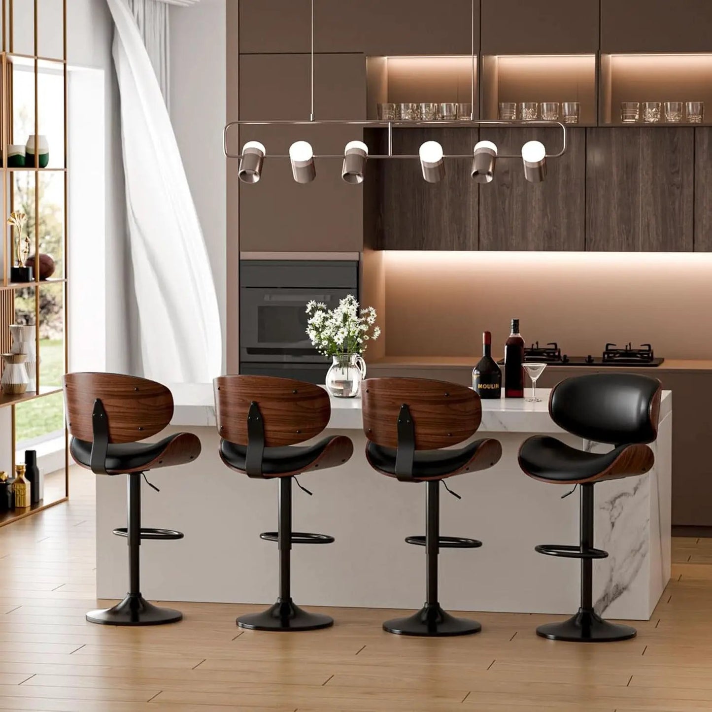 Set Of 2 Adjustable Swivel Bar Stools For Kitchen Island Black from PriceLows™