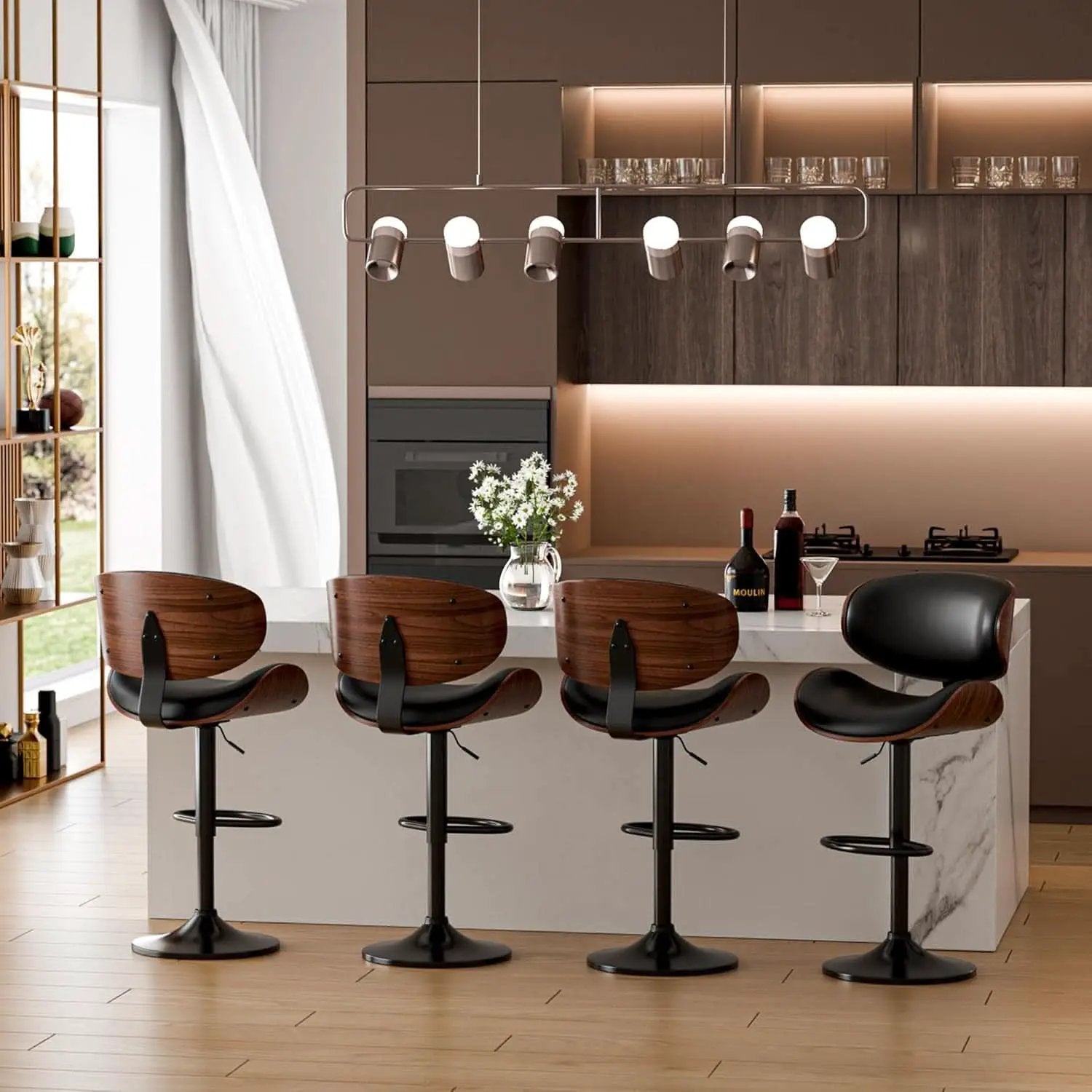 Set Of 2 Adjustable Swivel Bar Stools For Kitchen Island Black from PriceLows™
