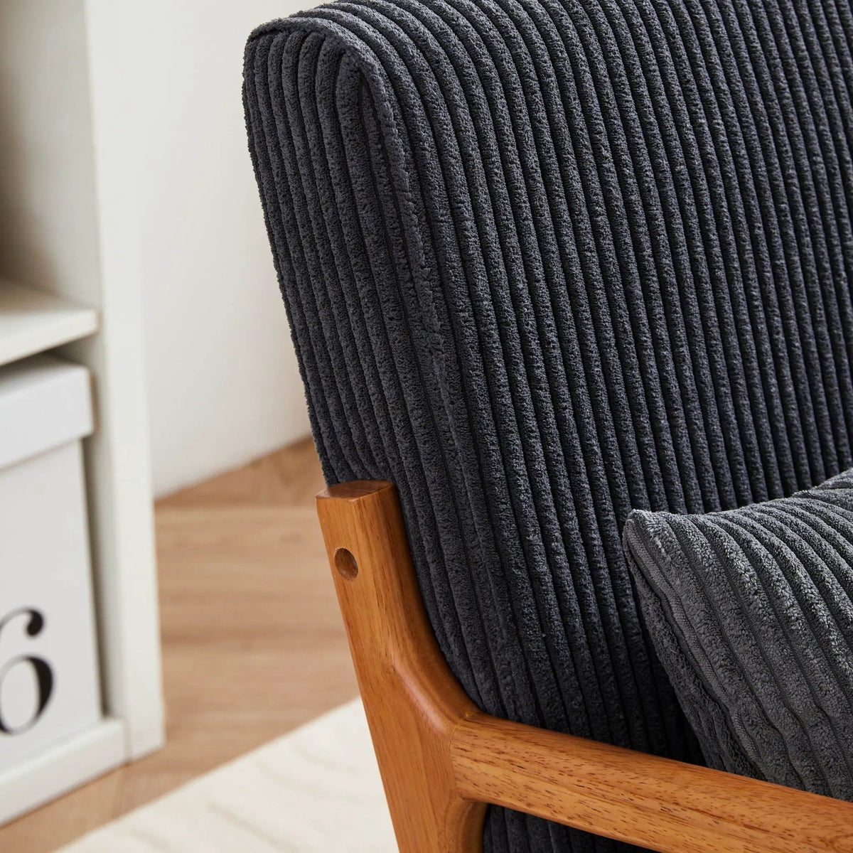 Upholstered Accent Arm Chair | Rubberwood Frame | Removable Pillow | Natural Texture