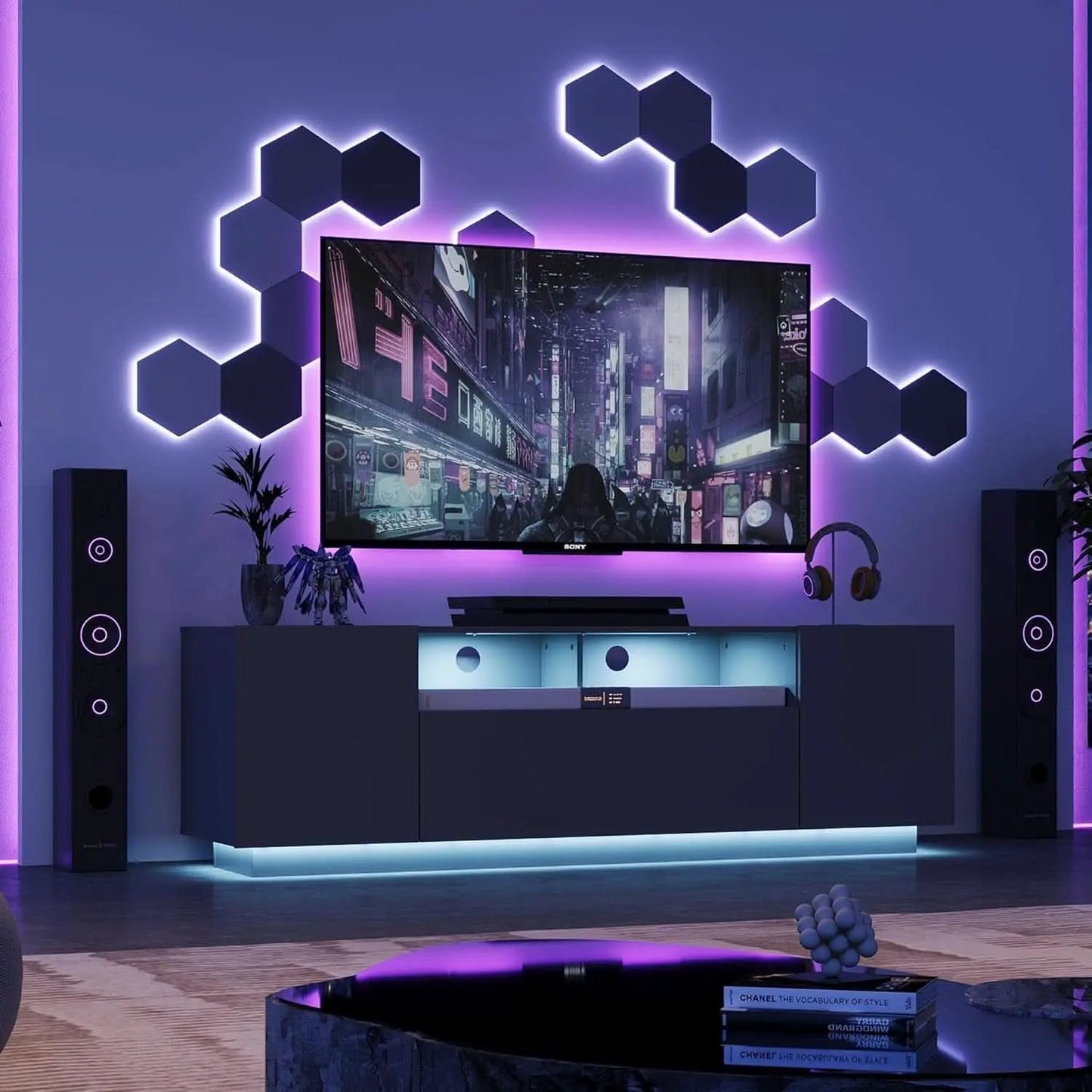 Black 58-Inch TV Console For Living Room Entertainment from PriceLows™