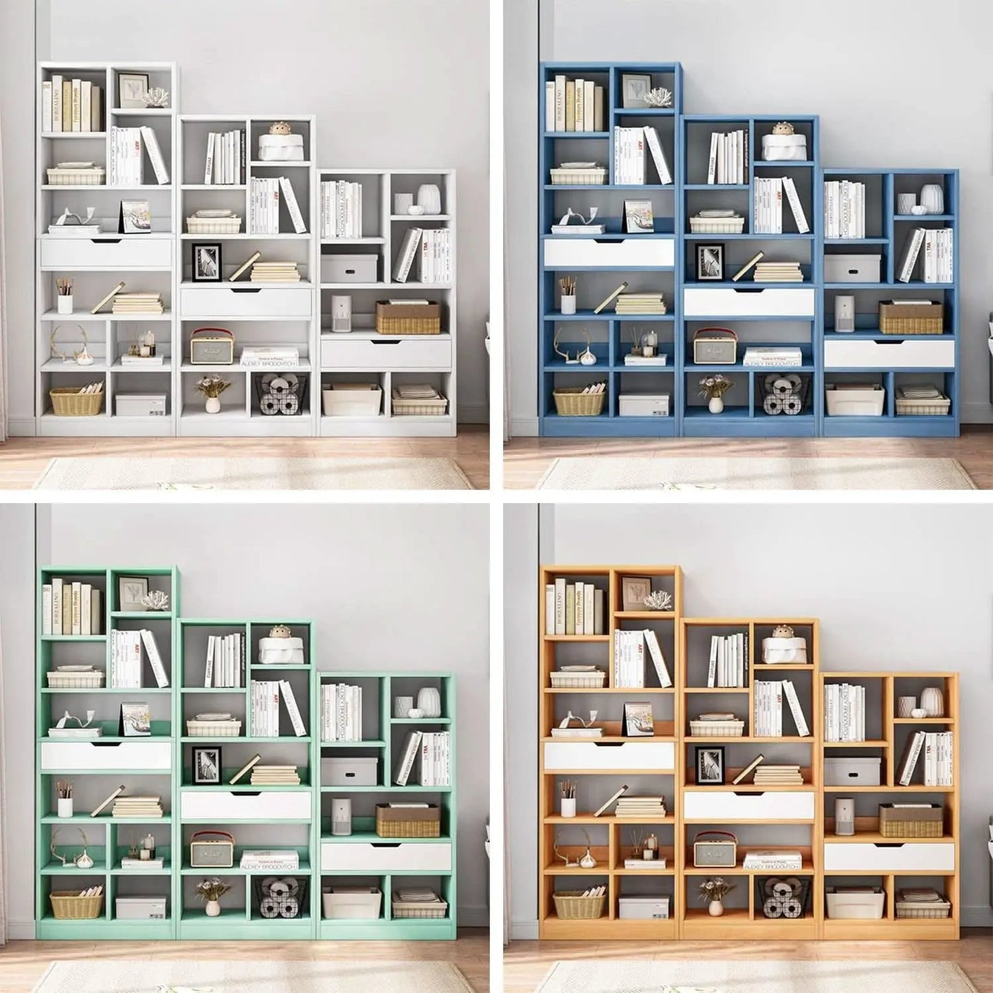 Bright Blue Wooden Bookcase With Eight Cubes Scandinavian from PriceLows™