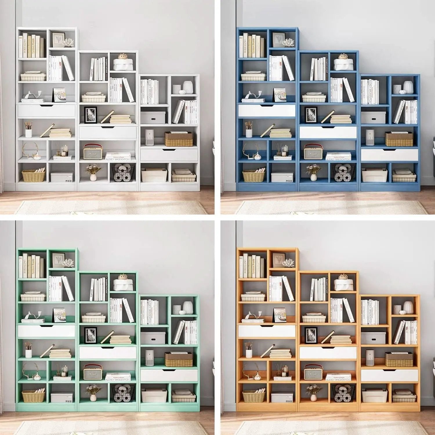 Bright Blue Wooden Bookcase With Eight Cubes Scandinavian from PriceLows™