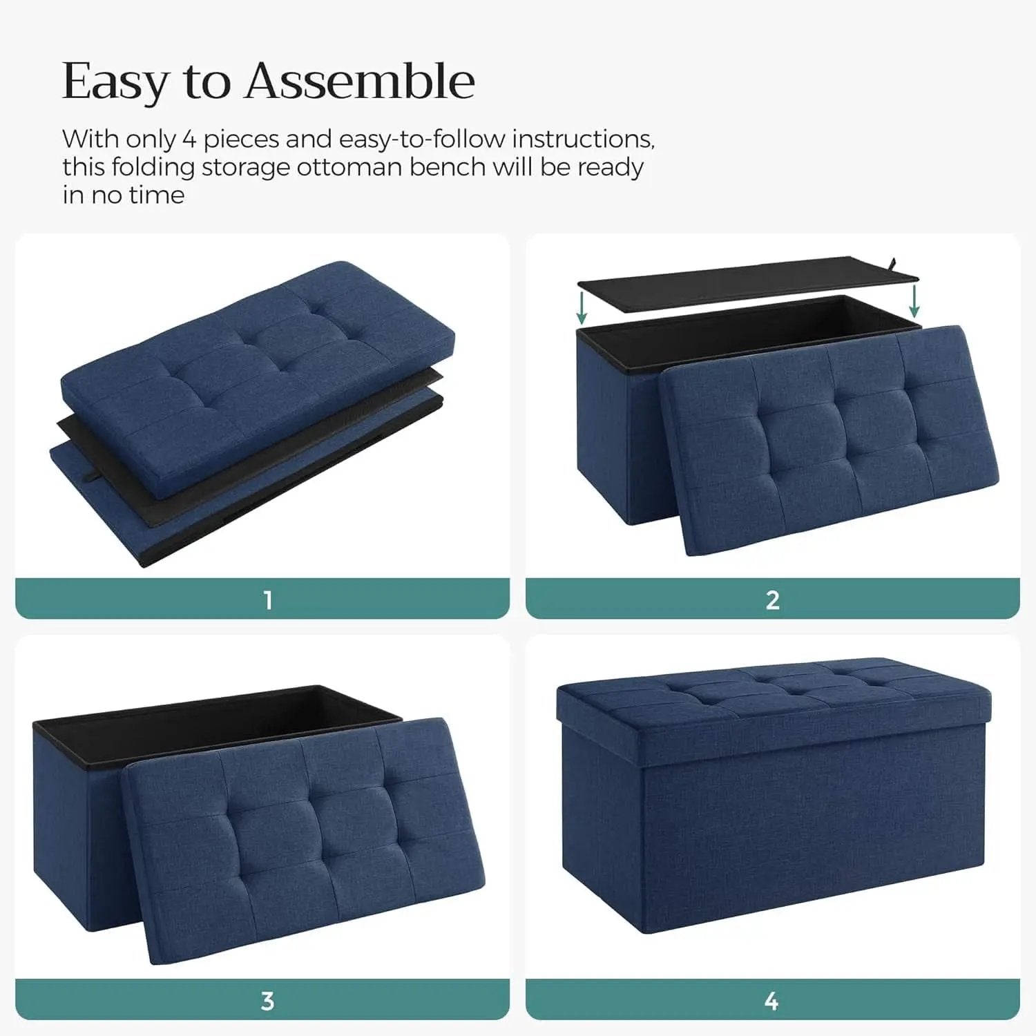 30 Inch Ottoman Bench Midnight Blue Storage Unit Pro Max from PriceLows™