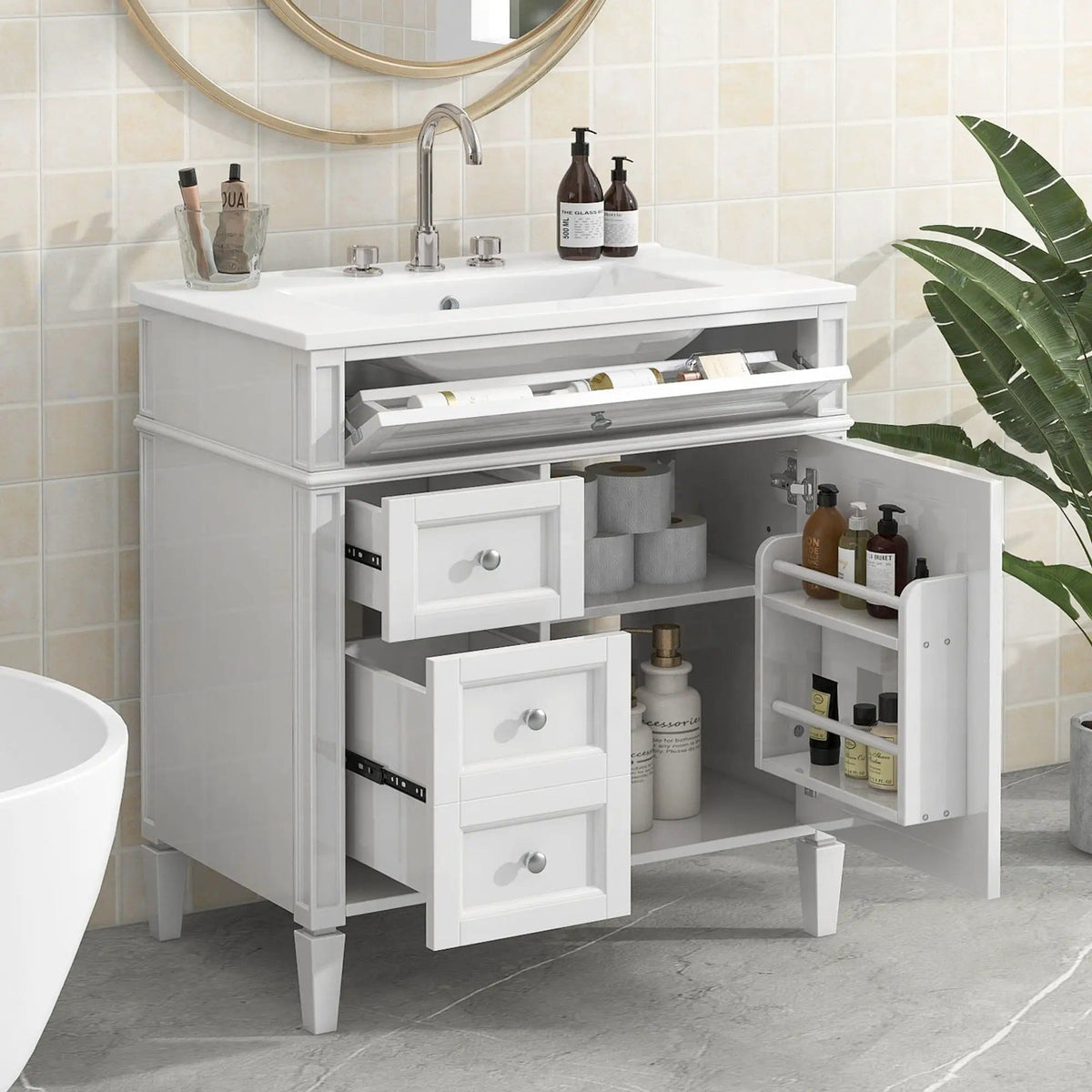 Bathroom Vanity With Top Sink, Modern Bathroom Storage Cabinet With 2 Drawers And A | 30 x 18.3 x 33.8 in | 2-Drawer | Bathroom