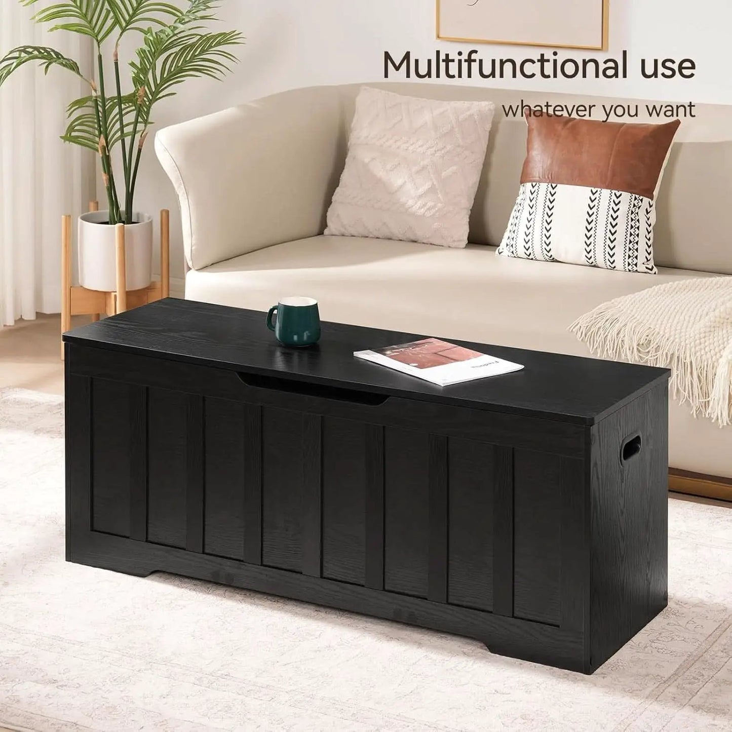 Black 47.2 Inches SolidWood Oversized Storage Bench from PriceLows™