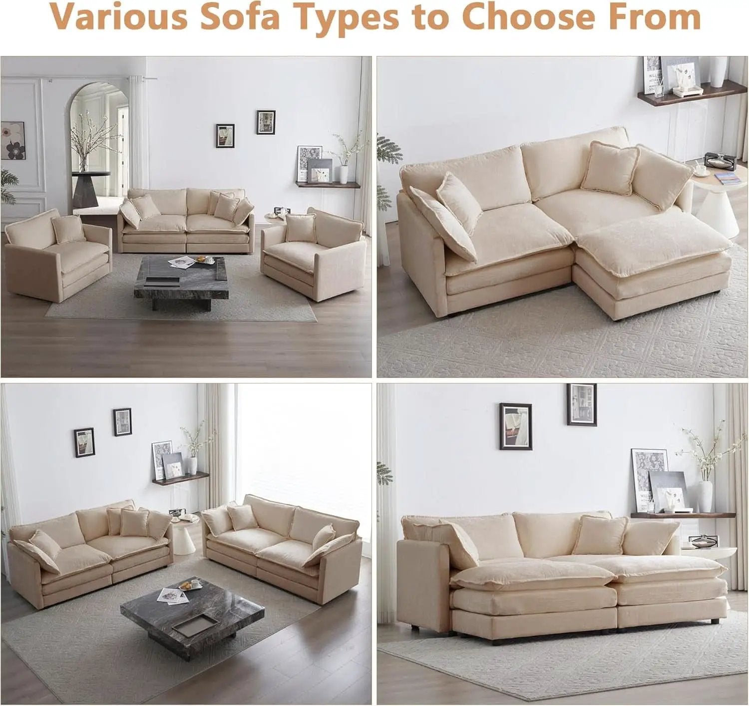 Chenille 76 Inch Loveseat Sofa Light Coffee Armrest Pillows from PriceLows™