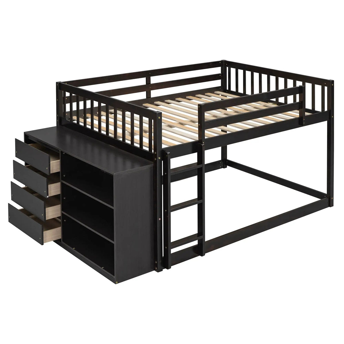 Bunk Bed | Solid Pine Frame | Four Drawers And Three Shelves | Full Size