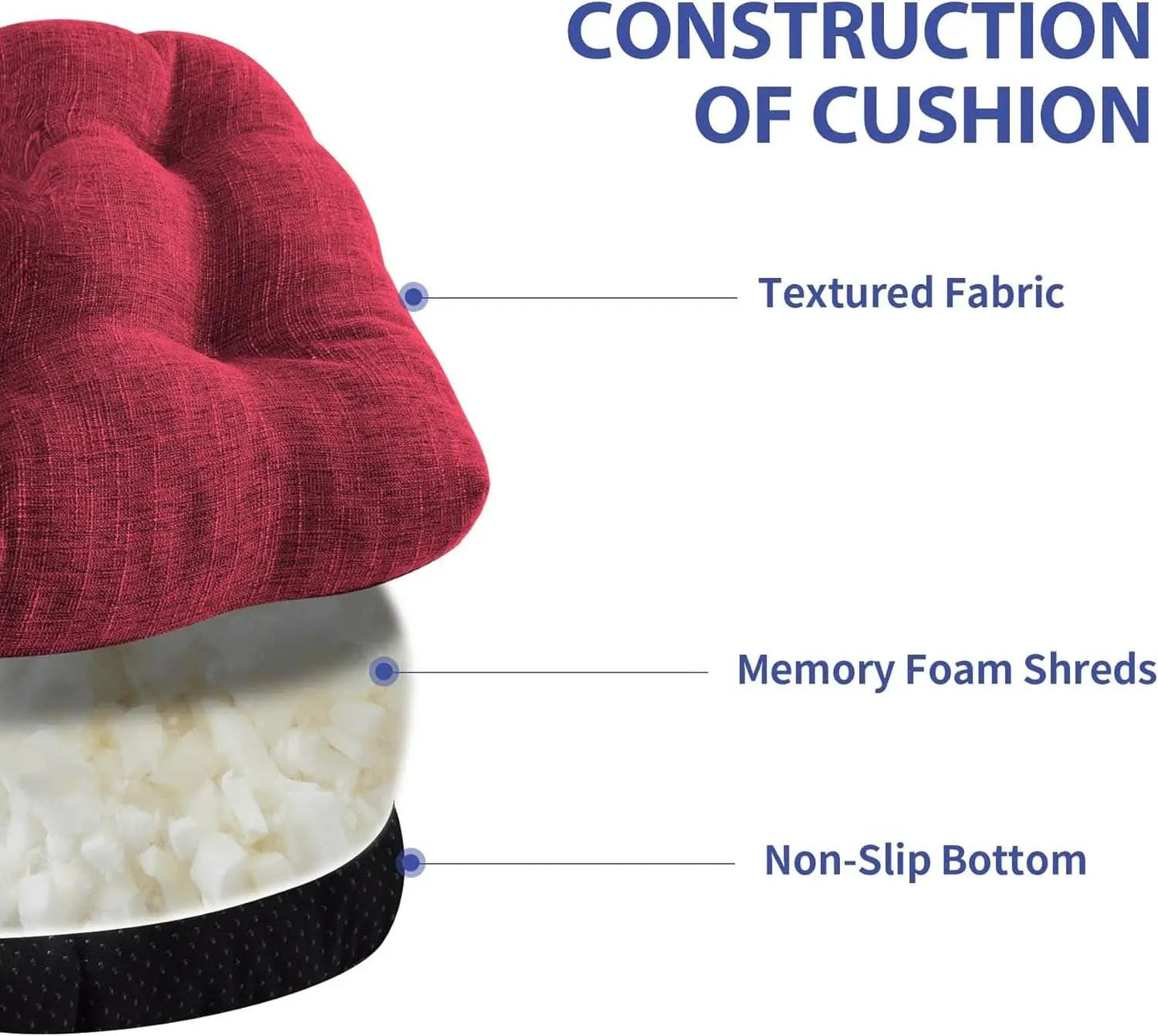 Red Tufted Memory Foam Chair Cushions 4 Pack Non Slip Ties from PriceLows™